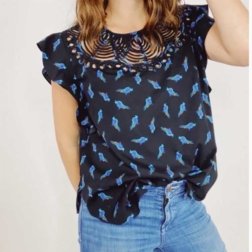 Anthropologie Rana Gill flutter sleeve flying birds blouse